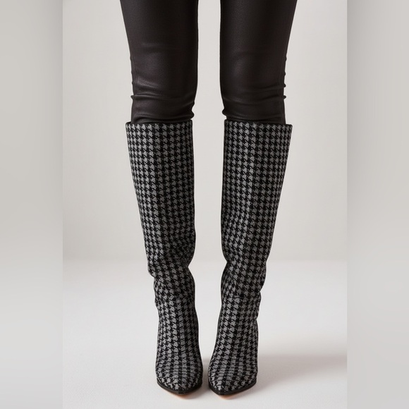 BETSY JOHNSON Pamela black silver shimmer kitten heel knee-high boots size 8.5 - Picture 3 of 13